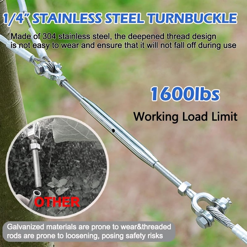 fshihine 4PCS Turnbuckle, 1/4" (M6) 304 Stainless Steel Turnbuckle, 1600lbs Working Load Limit, Closed Body Jaw and Jaw Turnbuckles for Cables Wire Tensioning, Shade Sail, Clothesline, String Lights - Image 5